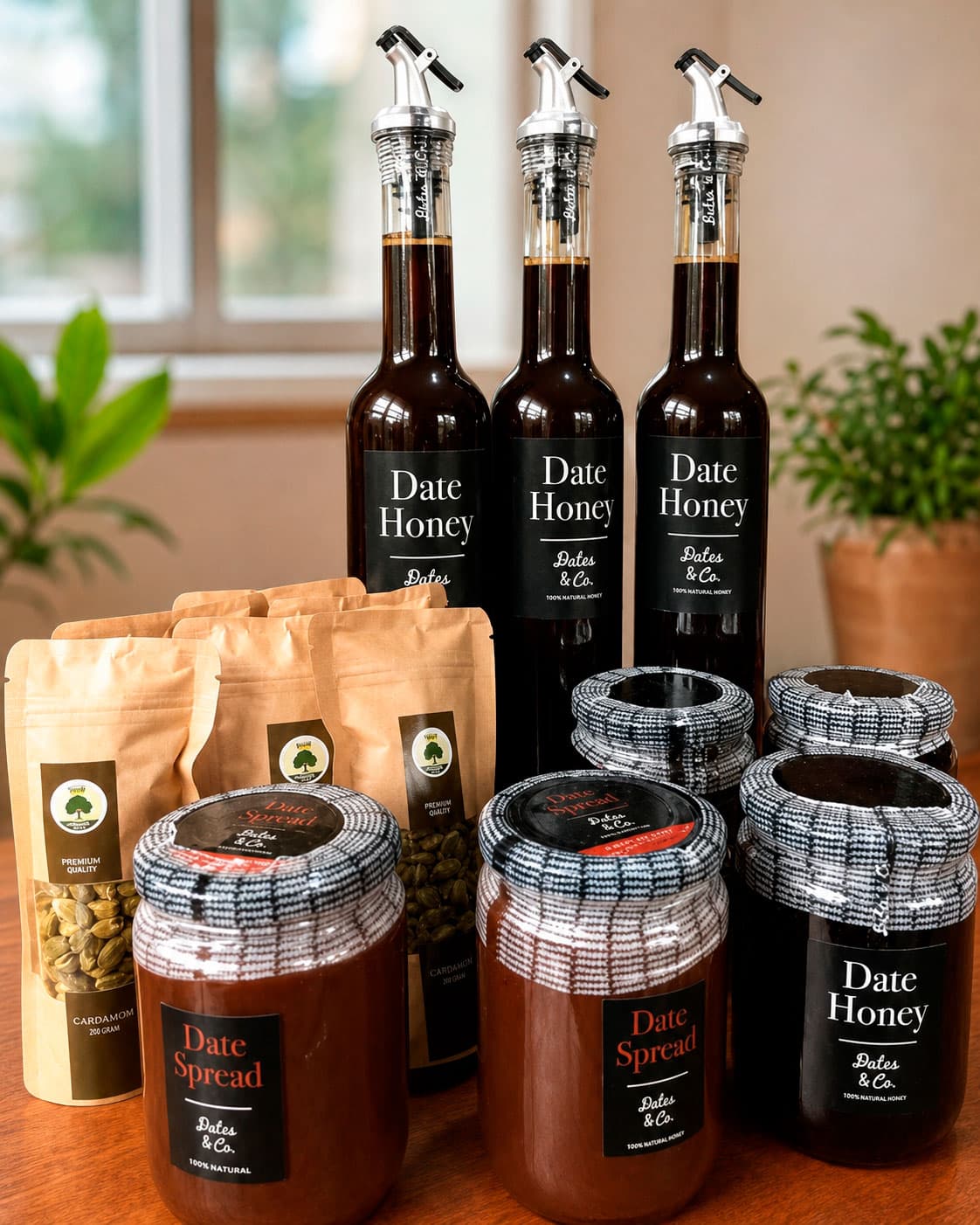 Dates & Co products gathered in gift baskets