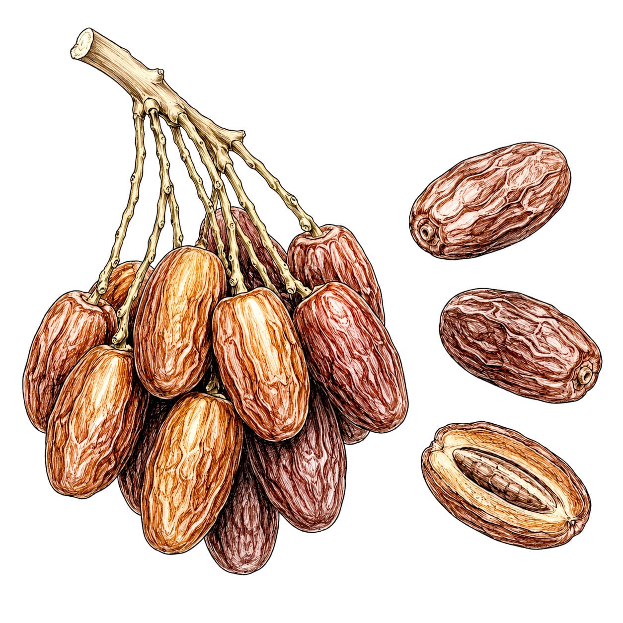 Illustration of Dates & Co date honey, date spread and whole dates